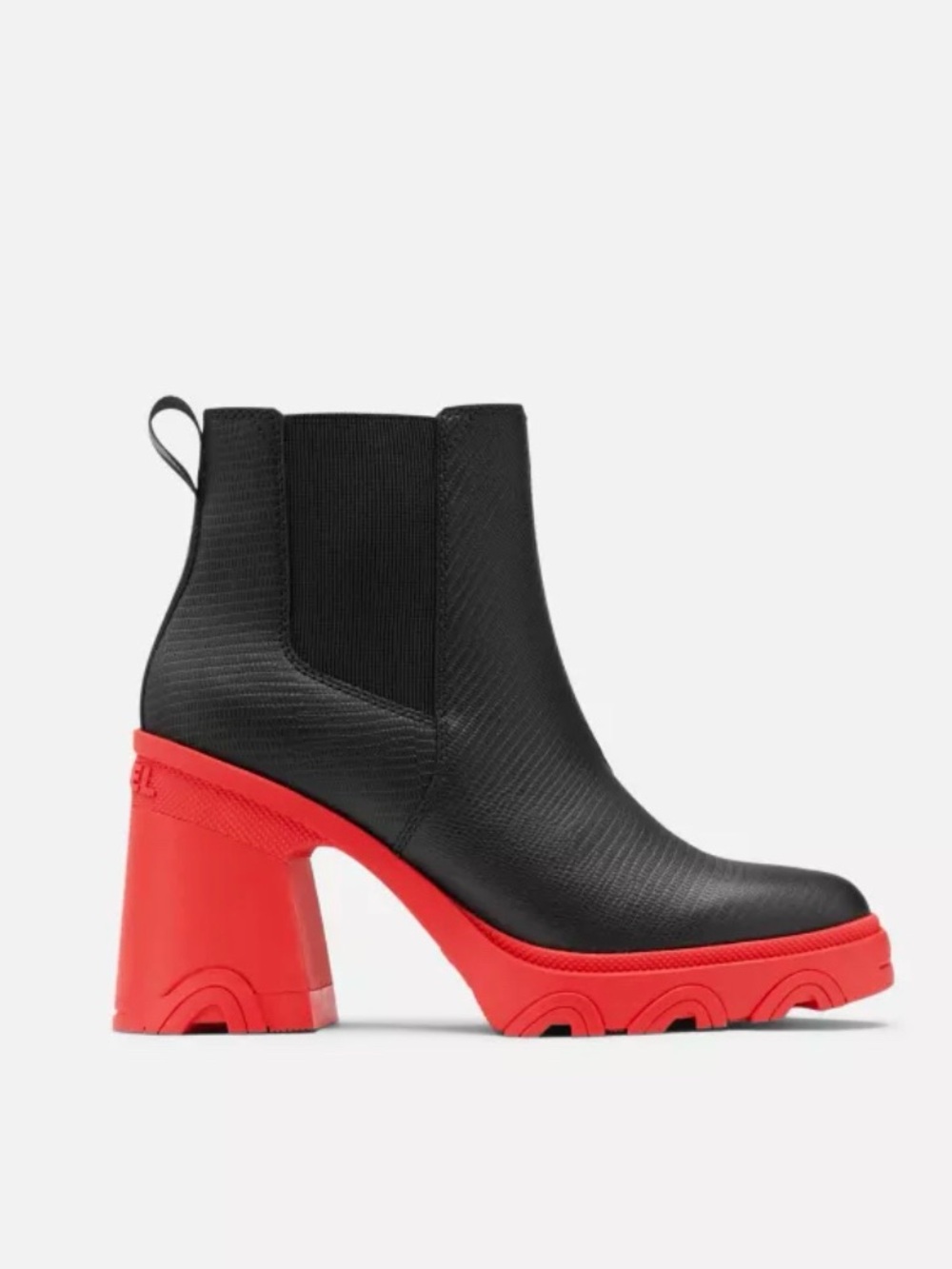SOREL Brex Waterproof Black Leather Red Lug Sole Chelsea Boots